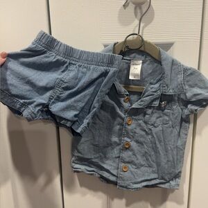 Carter's Light Blue Denim-Look Baby Shirt and Shorts Set